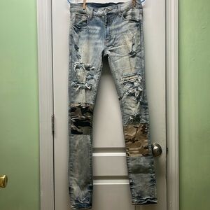 MNML ripped skinny jeans with patches